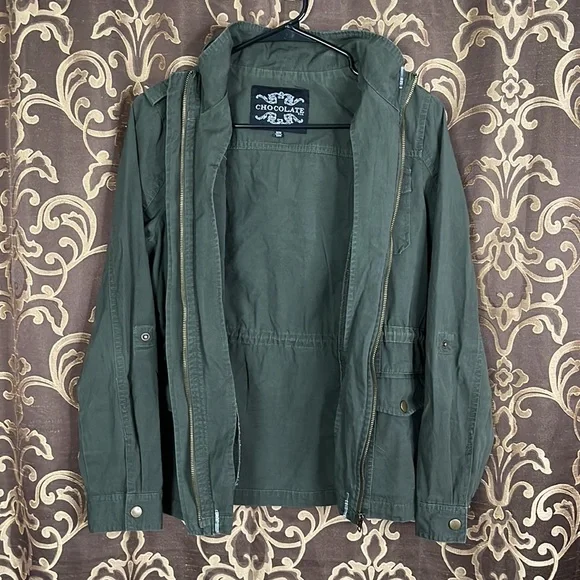 Chocolate Women’s Olive Green Utility Jacket with Hood - Picture 4 of 7